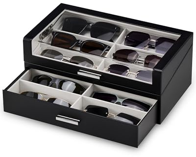 ProCase Sonnenbrillen Box Brillen Display mit klarem Fenster | Sonnenbrillen Aufbewahrung, Sunglasses Box mit Schublade für mehrere Brillen