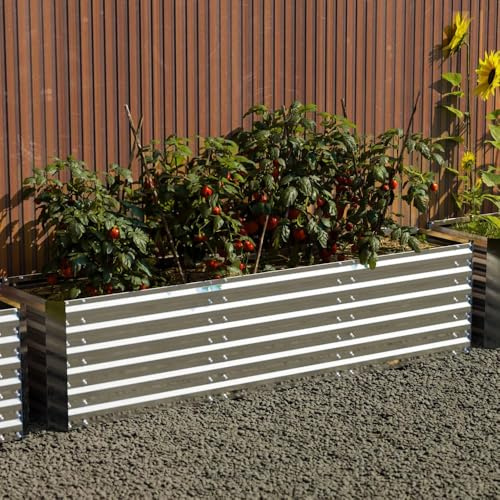 Wurzberge Metal Raised Garden Bed-240 * 60 * 56cm, 1514L Largel Rectangle Galvanized Outdoor Galvanised Planters with Multi-reinforced Rods for Balconies, Patios or Garden