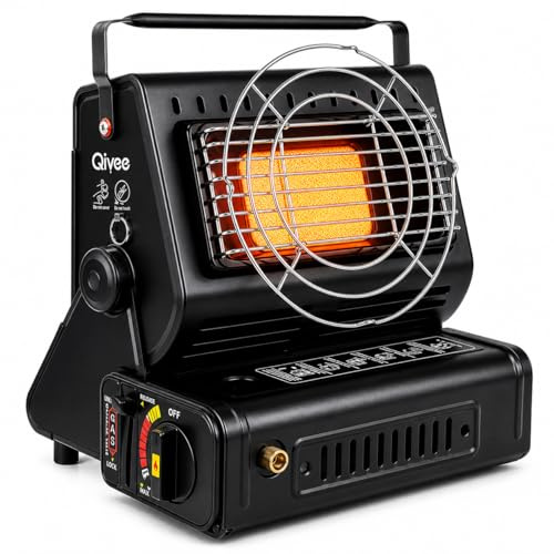 Qivee 2-in-1 Gasheizung Camping, Tragbarer Gasheizer mit Kochfunktion, 1,7 kW Butan Keramik Heizstrahler, Stufenlose Temperaturregelung, Outdoor Indoor Heizgerät, Schwarz