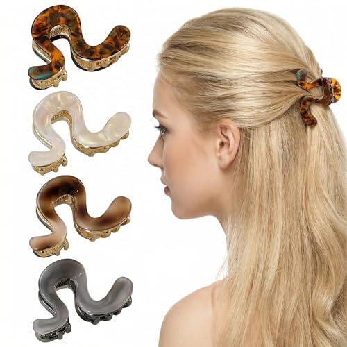 WEIPUER Haarspangen mit hohem Zopfhalter, Leopardenmuster im französischen Stil, starke Haarklammer mit unregelmäßigen Acryl-Mini-Haarspangen für dickes Haar