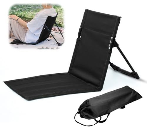 Bodenstuhl Outdoor mit Rückenlehne, Faltbarer Campingstuhl für Erwachsene, Tragbarer Strandstuhl mit Verstellbarer Rückenlehne, Leichter Klappstuhl für Picknick, Reisen, Camping & Garten Schwarz