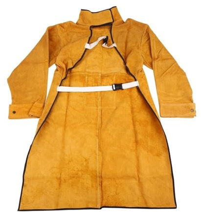 Schweißerschürze, 120 cm Schweißschürze, flammhemmende Langarm-Schweißer-Schutzkleidung, Spaltleder, feuerbeständig
