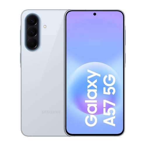 Samsung Galaxy A57 5G, Schlankes AI-Smartphone, Awesome Intelligence, 128 GB Speicherplatz, 50 MP Weitwinkel-Kamera, Bis zu 2 Tage Akkulaufzeit, IP68 e Icyblue, 2,5 Jahre Herstellergarantie, [Color]
