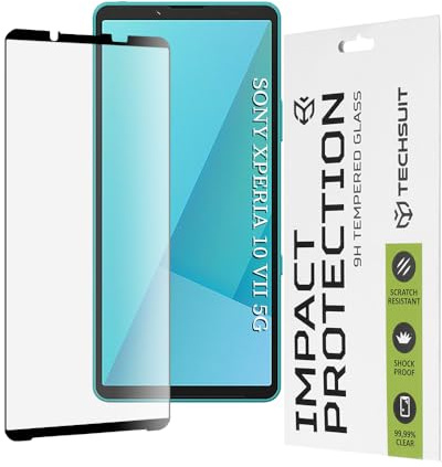 Techsuit Displayschutzfolie für Sony Xperia 10 VII Gehärtetes Glas mit 9H Härte, Vollständige Abdeckung, Stoßschutz, Oleophobe Beschichtung, Anti Fingerabdruck, Kratzfest, 111D Full Glue