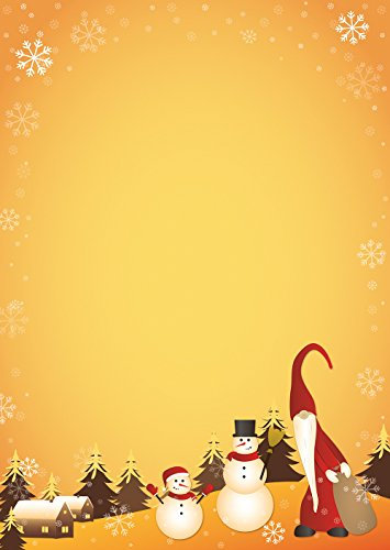 Briefpapier Wichtel mit Schneemann - Motivpapier Weihnachten DIN A4 90 g/m² (20 Blatt)