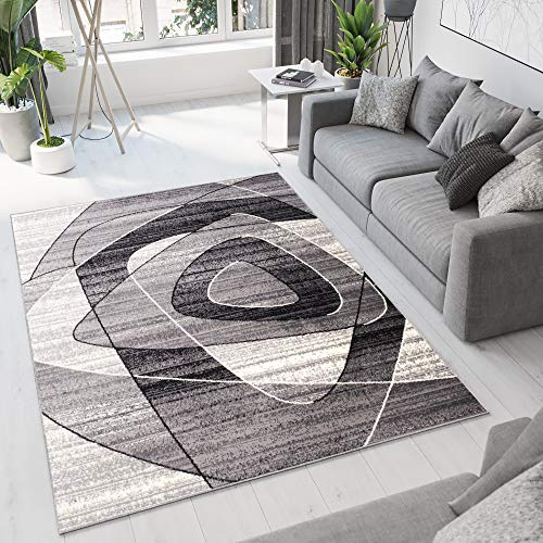 TAPISO Dream Teppich Modern Wohnzimmer Kurzflor Grau Creme Schwarz Meliert Streifen Schlafzimmer Esszimmer Küche Flur ÖKOTEX 140 x 200 cm