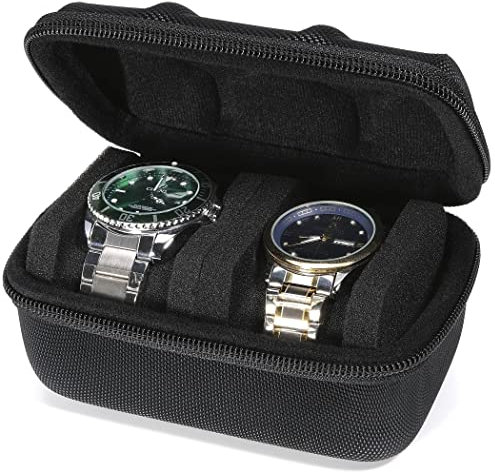 RIGICASE Hartschale, kompakte Uhrenrolle, Reiseetui, 2 Fächer, tragbarer Halter und Organizer mit weichem Kissen, hält die Uhr vor Bewegung (passend für bis zu 55 mm)