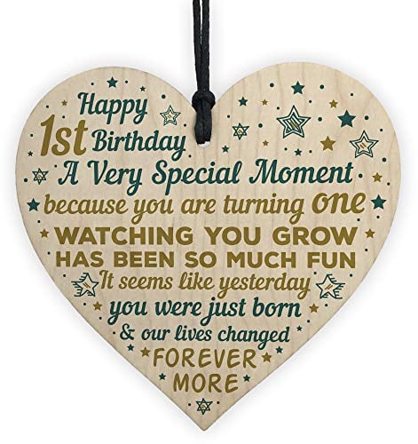 Red Ocean First 1st Birthday Gift For Baby Boy or Girl Handmade Wooden Heart Plaque Gift From Mummy Daddy
