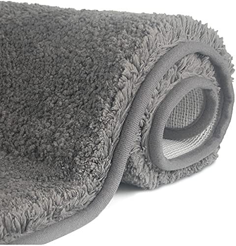 FCSDETAIL rutschfeste, Hochflor Badteppiche 70X120 cm, Maschinenwaschbare Badematte, Badvorleger mit Wasserabsorbierenden, Weichen Mikrofasern für Badewanne, Dusche und Badezimmer (Grau)