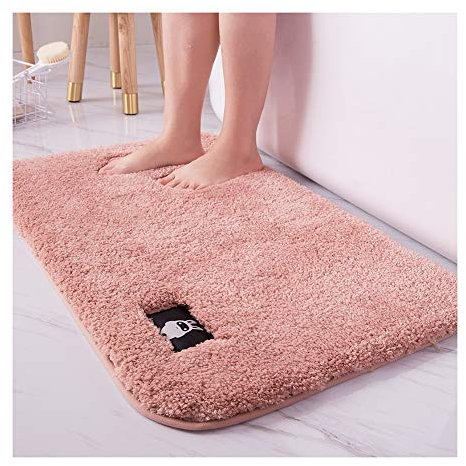 HONGBI rutschfeste Hochflor Badteppiche, Maschinenwaschbare Badematte, Badvorleger mit Wasserabsorbierenden, Weichen Mikrofasern Pink 50x60cm