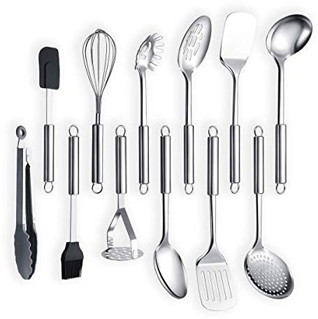 Berglander Utensilio de cocina de acero inoxidable de 12 piezas, cuchara de cocina, utensilios de cocina Utensilio de cocina (12 piezas)