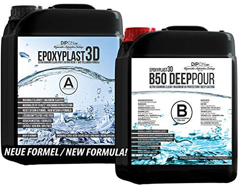 12 KG Epoxidharz EpoxyPlast 3D B50 DEEP POUR 5 CM (50 MM) Gießhöhe für Rivertische I Ultra Diamantklar I Maximaler UV Schutz I Gießharz I Glasklar I Resin I Epoxi I EP I Tisch