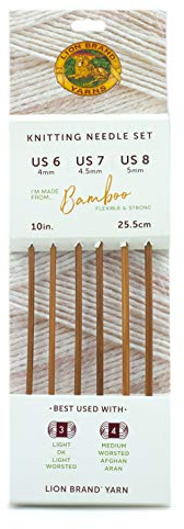Lion Brand Yarn Bamboo Knitting Needle Set, Straight Wood Needles for DK, Medium, Worsted Yarn, Sizes 6-7-8
