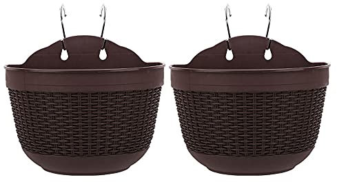 ARMINZANG Hanging Flower Pots Set of 2,Plastic Hanging Planters Outdoor for Garden Fence Patio Home Ornaments Wall Mounted Flower Holders Flower Basket Indoor with 4 Hooks and Drainage