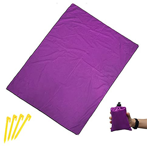 DZYP Stranddecke Picknickdecke Extra Groß 140x200cm Wasserdicht Faltbar Mit 4 Festen Nägeln, Strandmatte für Picknick Camping Strandwandern. (Lila)
