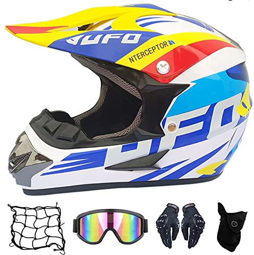 VOMI Casques de Motocross Unisexe Casque de Cross Set avec Gants, Lunettes et Masque, Casques Hors Route Adolescents Casque Tout Terrain Adulte pour Dirt Bike Quad MTB VTT MX BMX,Rose,M