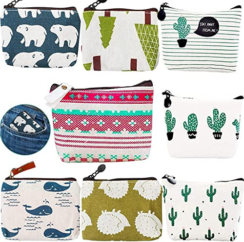 8 Stück Mini Geldbeutel Täschchen, Klein Mini Canvas Geldbörse mit Reißverschluss, Niedliche Leinwand Brieftasche, Schminktasche Münztaschen, Für Kosmetik-Schlüsselanhänger Münzen Geldkarten(8 Stile)