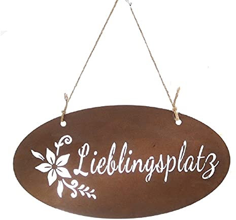 linoows Edelrost Schild, Aufhänger, Gartendeko Tafel, Eisenschild Lieblingsplatz