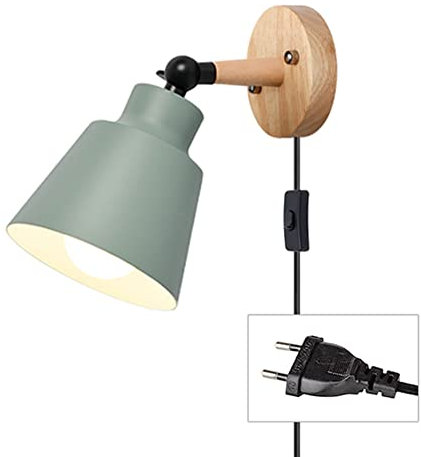 OOWOKS Wandstrahler Innen Wandleuchte mit Kabel Für Steckdose E27 Holz Wandlampe mit Schalter Modern Leselampe Bettlampe Rotierbar Wandbeleuchtung Für Wohnzimmer Schlafzimmer,Grün