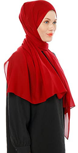 Kopftuch Damen Hijab - Chiffon Hijab Kopftuch Für Damen - Moderne Muslimisch Chiffon Hidzab Tuch Schal Kopftucher - Bordeaux