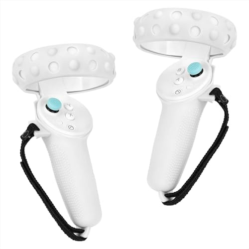 GEEKRIA Design Controller Grip Cover Zubehör kompatibel mit Pico Neo 3, Silikon Anti-Throw Grips Protector mit verstellbaren Knöchelriemen (Weiß, 1 Paar)