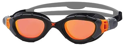 Zoggs Predator Flex Titanium-Regular Fit Schwimmbrille für Erwachsene, Grey/Black/Mirrored Orange, Einheitsgröße