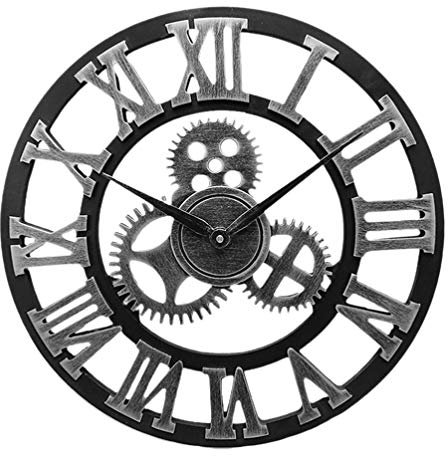 HOMSFOU Ausrüstung Horologe Europäische Wand Uhr Mit Römischen Ziffern Gang Wanduhr Groß Alte Metalluhr Zahn Mechanische Wanduhr Mondphasenuhr Phase des Mondes Bambus 3D Industrieller Stil