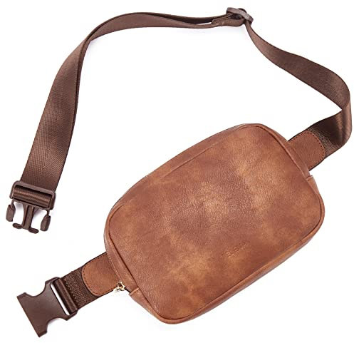 Telena Bauchtasche Damen, PU Leder Crossbody Bag Frauen Umhängetasche Klein Brustbeutel Stylisch Brusttasche Gürteltasche(Braun)