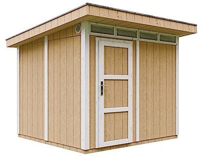 Gartenhaus Premium Qualität 5,9m² - L279xW293cm- All-Inclusive-Set mit Boden, Bitumen-Dachziegeln, Farbset- Hochwertiger Geräteschuppen aus Holzwerkstoffplatten LP Smartside - M903 Harvest Honey