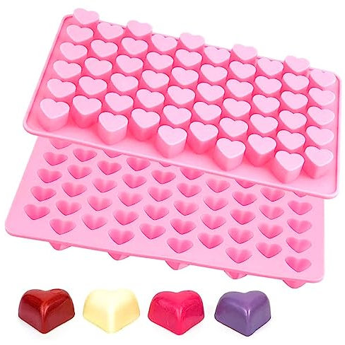 2PCS Heart Shaped Silicone Mould, Mould for Wax Melts, 55 Heart Sweet Mould for Love DIY Baking Cake Food Chocolate Jelly Mini Soap Candy Molds Gummy Ice Cube Tray (2Pack-Pink)
