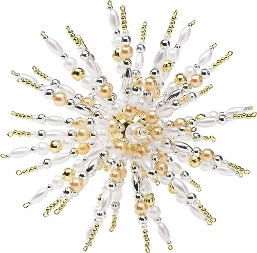 Zauberperle Perlenstern-Komplettset Pearlized Gold Perlenbastel-Set 15 cm Durchmesser Draht Kunststoff Weihnachten Bastelset Perlenschmuck DIY Deko Bastelspaß Kreativset