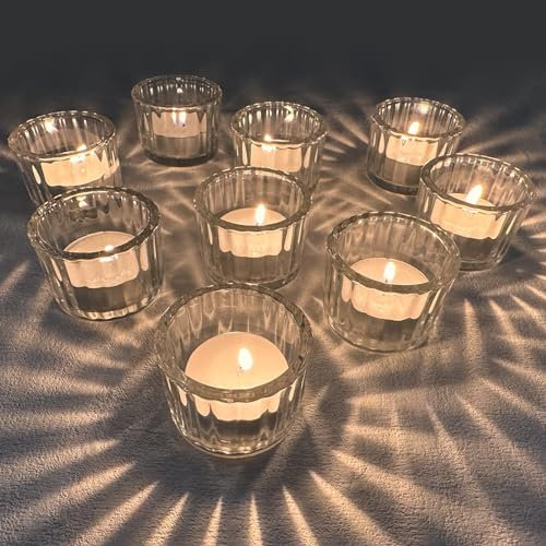 EXLECO 12 portavelas de cristal vintage, portavelas de cristal, 5 cm x 3,9 cm, portavelas votivas, portavelas de cristal, para Navidad, decoración de mesa, boda, salón, transparente