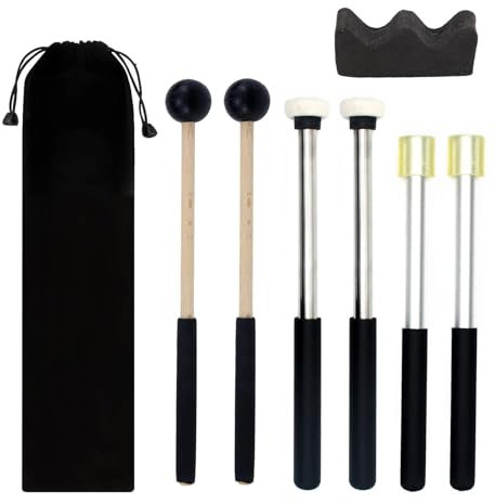 TUOREN 3Pair Steel Tongue Drum Mallet Hand Pan Sticks Percussion Instrument Accessories with Bracket, Velvet Storage Bag