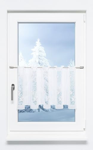 Plauener Spitze Scheibengardine Sternenstaub (Bx H) 96cm * 40cm Silber/Silber-Weiß