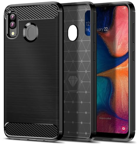 Qiinogow Hülle Kompatibel mit Samsung Galaxy A20e, Ultradünne Handyhülle Mit Stoßdämpfung, Schutzhülle aus Kohlefaser-TPU (Schwarz)
