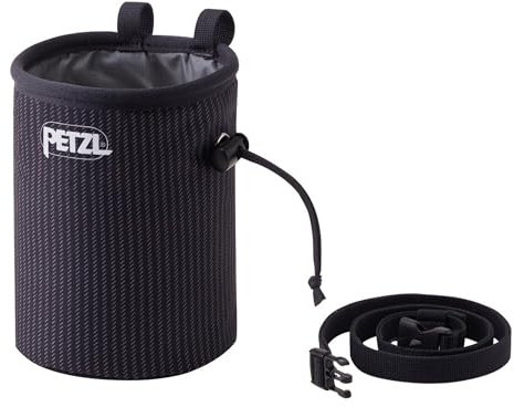 PETZL - Runder Chalkbag BANDI - mit zentralem Kordelzug und Kordelstopper, Chalk Stripes, doppelter Bürstenhalter aus Textilgewebe