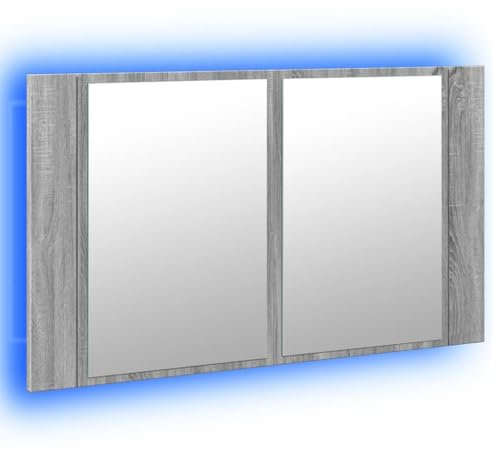vidaXL LED Spiegelschrank, Badezimmerschrank mit Stauraum LED-Beleuchtung, Badschrank mit Spiegel, Badspiegel, Modern, Grau Sonoma Acryl