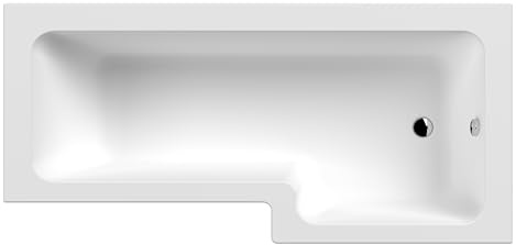 nuie NSK802S Modern Bathroom L Shape Square Shower Bath Tub and Legs - Right Hand, 1800 x 850 x 390mm, White