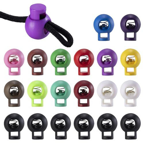 Fikiro Kordelstopper 8mm Bunt Kordelstopper Federschnur Schlösser Kunststoff Loch Kordelstopper Rund Kunststoff Rutschen Kordelklemme für Jacke, Sportkleidung, Rucksack, Gummikordel Stopper