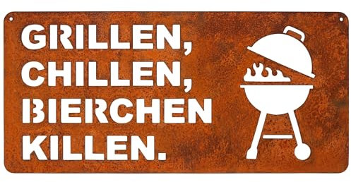 EXTRAVAGANT® Schild „Grillen & Chillen“ Wanddekoration Gartendeko Wohnungsdeko Gartenschild Metall Innen Außen wetterfest Geschenk Garten Wohnung Terrasse Geschenkidee Geburtstag