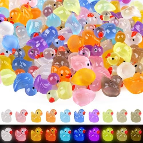 Fzyisw 100 Stück Leuchtende Mini Enten, 10 Farben - Kleine Ducks für DIY Micro Landschaft Dekorationen, Miniatur Harz Enten für Potting Lieferungen