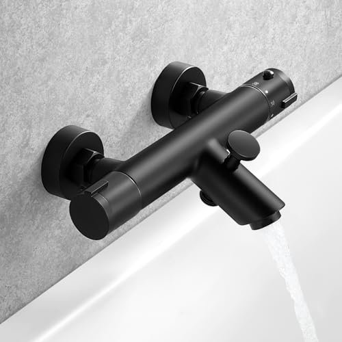 Badewannenarmatur Thermostat Schwarz, Bevankly Duscharmatur Thermostat Wannenarmatur, Thermostat Mischbatterie Dusche mit 38 °C Sicherheitssperre, Schwarz Duscharmatur für Dusche und Badewanne