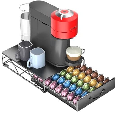 Vertuoline, supporto multifunzione in metallo per 60 capsule Vertuo piccole o 40 grandi e 40 cialde Dolce Gusto, cassetto organizer per capsule Nespresso Vertuoline, supporto per macchina da caffè