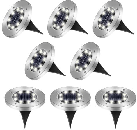 8 Pezzi Luci Solari Giardino Esterno, 8LED Faretti led Luce Sepolta, Bianco Freddo, IP65 Impermeabile, Faretti Sepolta Solari a da Esterno, per Patio Piscina Vialetto Scala Prato Paesaggio Strade