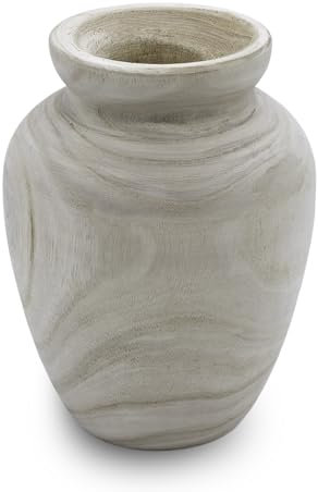 Design Holz Blumen Vase oval - Natur / 22 cm - Holzvase Dekoration naturbelassen - natürliche Tischdeko Fensterdeko für Kunstpflanzen Pampasgras