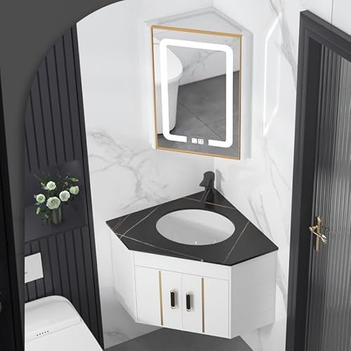 Lave Main Wc Avec Meuble Angle Lave Main Armoires De Salle De Bain Avec Miroir Meuble Wc Suspendu Meuble-lavabo D'angle Avec Lavabo Et Armoire À Miroir, Design De Lavabo Mural Pour Utilité(Size:Black