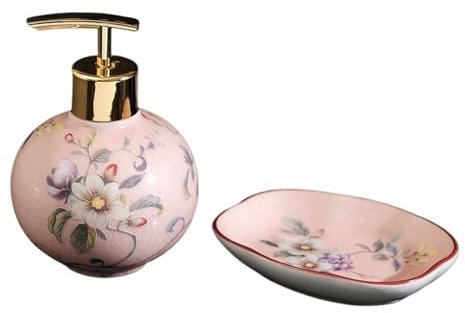 Distributeur Savon Liquide Ensemble distributeur de savon et porte-savon en céramique colorée chinoise, distributeur de savon de 8,8 oz for salle de bain, distributeur de savon liquide en céramique fo