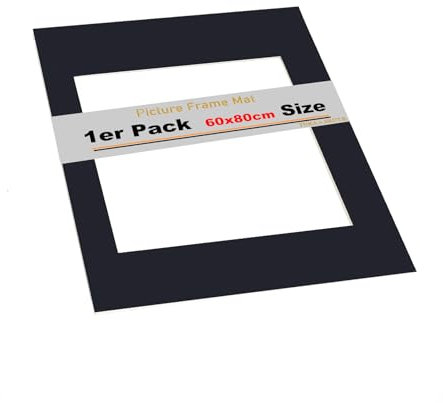 TUKA-i-AKUT 1er Passepartouts 60x80cm für Bilder im Format 40x60 cm, Schwarz, 1mm stark - Säurefrei Alterungsbeständig für Einrahmen von Bilder, Fotos, Poster, Kunstdrucken usw. TKD9100-60x80-1X