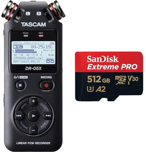 Tascam DR-05X portable audio recorder, usb2.0 & SanDisk 512GB Extreme PRO microSDXC card + RescuePro Deluxe, up to 200 MB/s