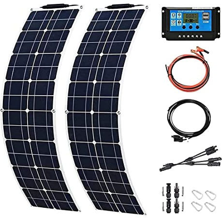 Placas Solares Portatiles 2x200W Flexible, 400 Watt PortableMonocristalino Cargador de batería Solar Flexible con Controlador de 40A y Sistema de 12-24V, para Home Camper RV